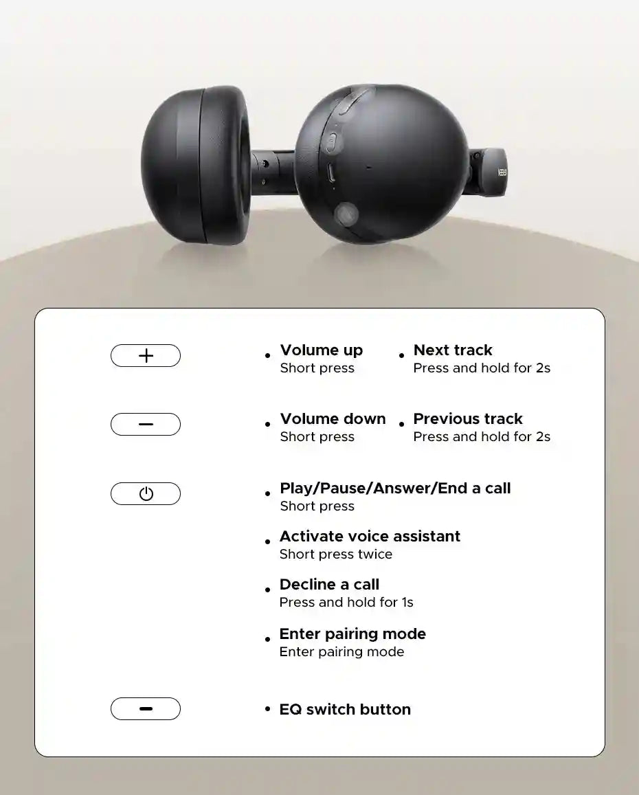 Wireless Over-Ear Headphones with 80H Playtime and Noise Cancellation Tidesmit