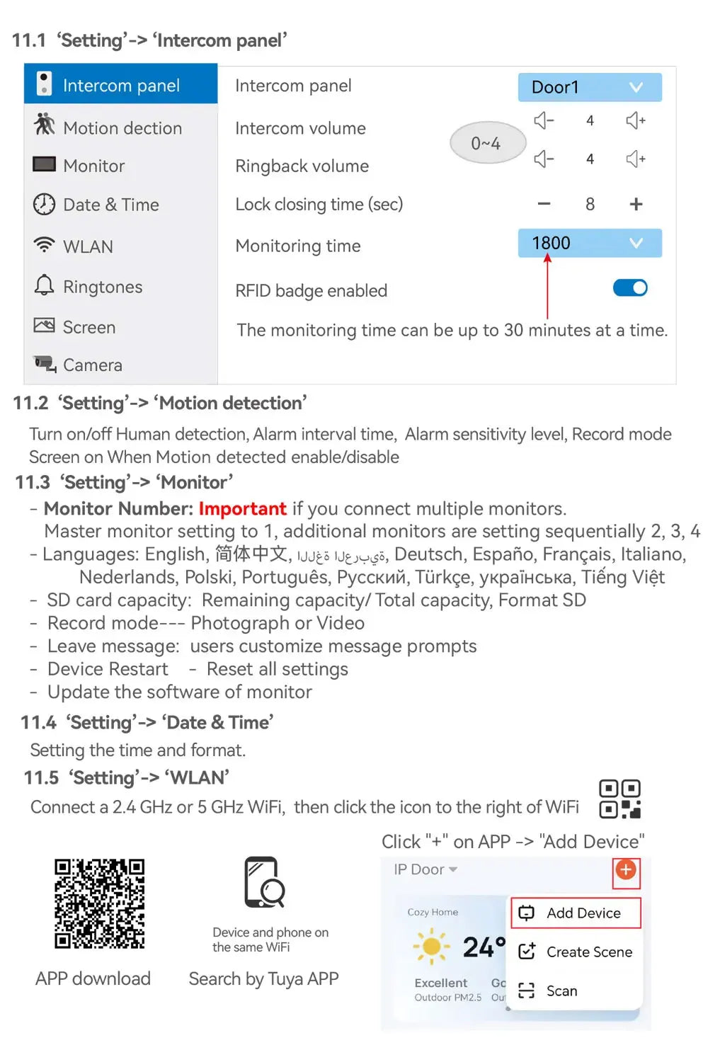 Tuya 7 inch LCD Wired Doorbell Wireless Wifi Smart Video Doorphone 2/3 Monitor HD 1080P Camera IC Card Unlock Intercom System