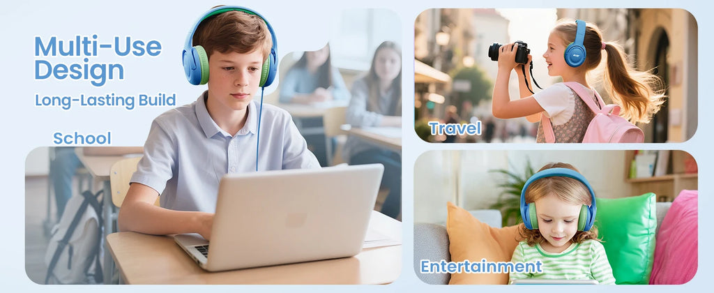 Kids Wired Headphones with Volume Limiting – Foldable Stereo Audio Tidesmit