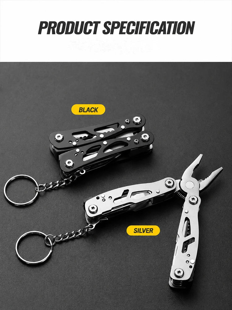 All-Steel Multi-Function Pliers Tool Foldable Pocket Keychain Knife Set with Bottle Opener Screwdriver for Outdoor Hiking