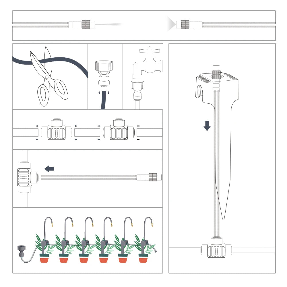 MUCIAKIE Advanced Garden Misting Irrigation System - 20cm Flexible Brass Nozzle with Quick Connect for 1/4" Hose,Garden Farm