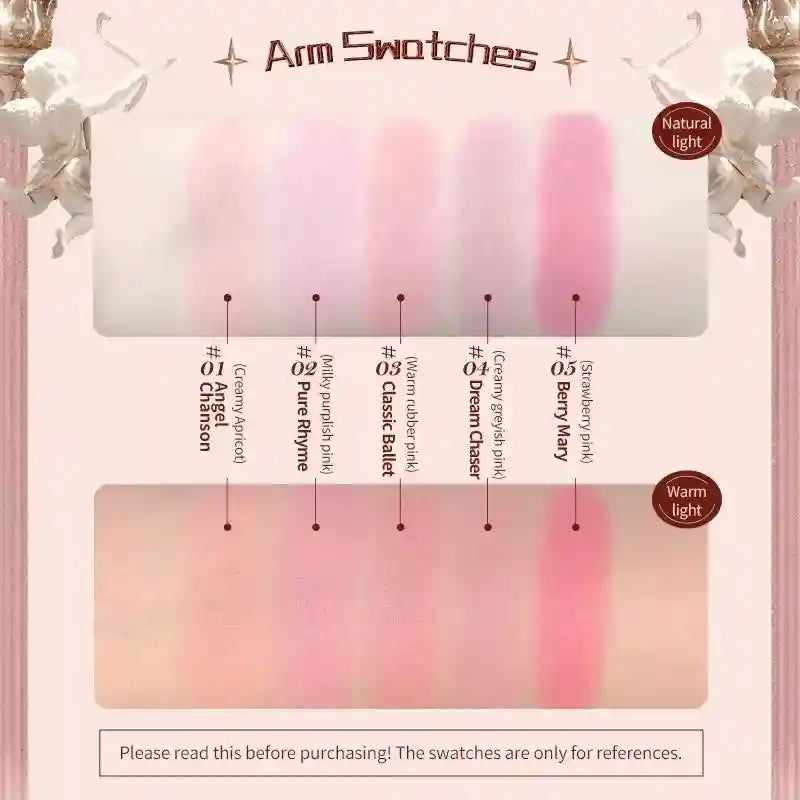 Tidesmit Flower Knows Strawberry Rococo embossed blusher shade swatch showing long-lasting smooth face makeup texture