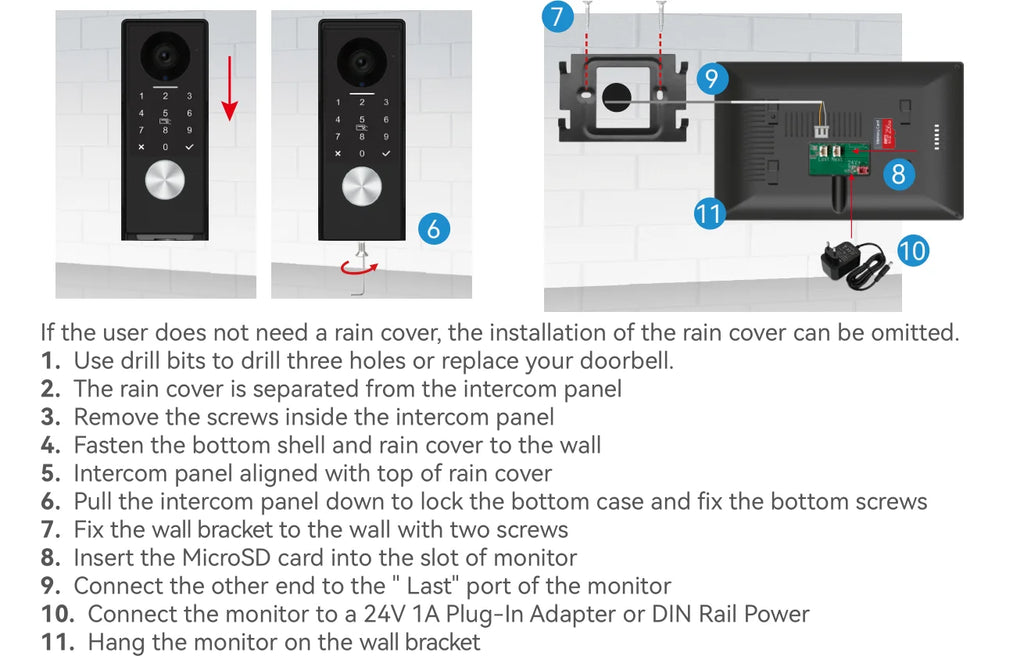7/10inch Touch Screen 5G WiFi Video Doorbell 2-Wire TUYA Smart 1080P Camera Video Doorphone Intercom Password IC Card APP Unlock
