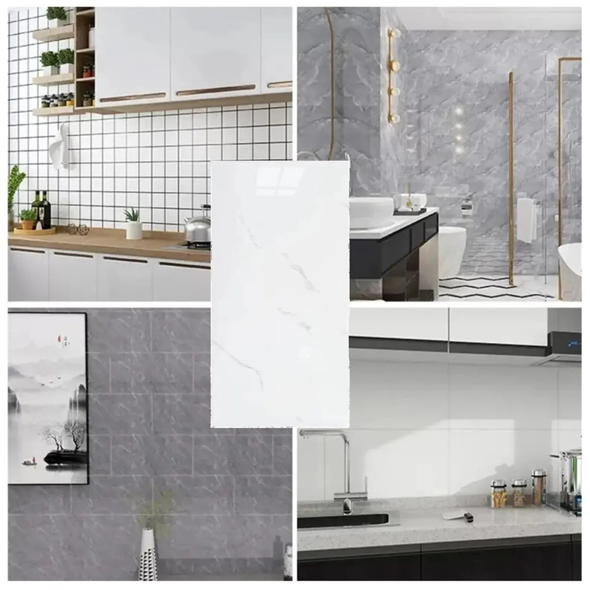 AB34-10Pcs Self-Adhesive Marble Tiles Sticker Waterproof 30Cmx60cm Tile Floor Stickers Tile Kitchen Bathroom Wall Sticker