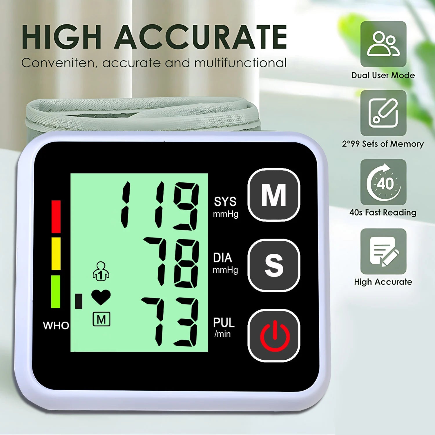 Portable Sphygmomanometer Medical Digital Wrist Blood Pressure Monitor Pulse Heart Rate Monitor Tonometer тонометр