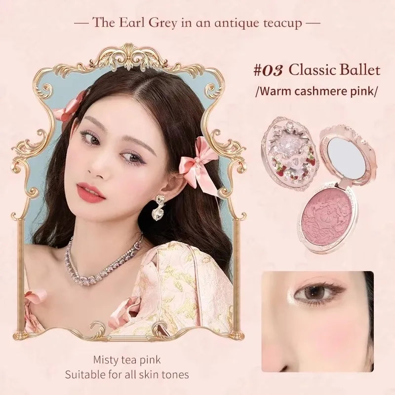 Tidesmit Flower Knows Strawberry Rococo embossed blusher in fine powder formula for long-lasting face makeup finish