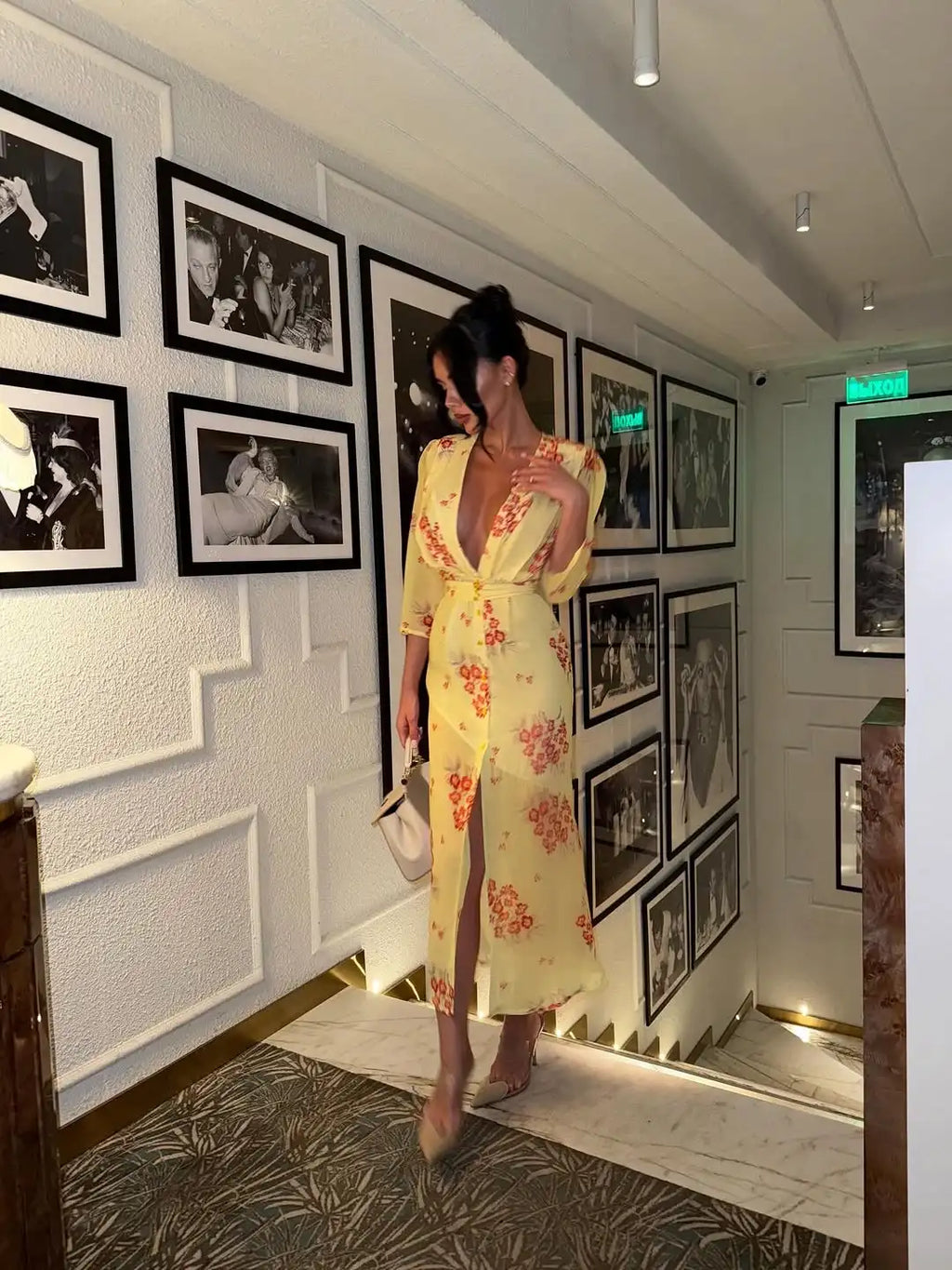 Fashion Sexy Organza Floral Printed Maxi Dress V-neck Puff Sleeve 2026 New Summer Romantic Women Party Gown Elegant Lady Vestido
