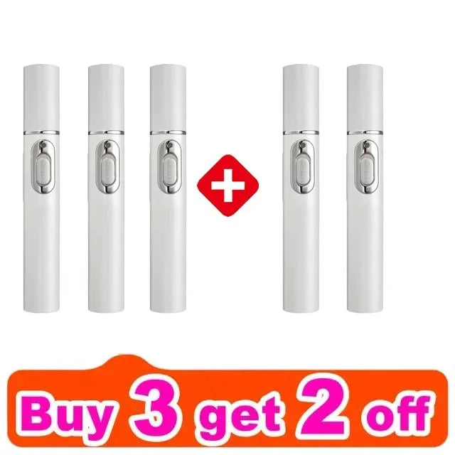 Five white cylindrical electronic arc lighters with silver power buttons, arranged in a row.