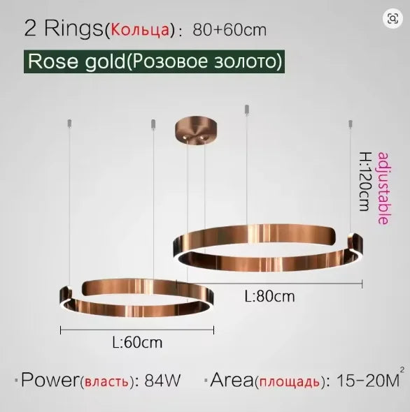 Modern LED Ring Ceiling Chandelier 60cm Black - Minimalist Decor Rose gold 60 80cm Tidesmit