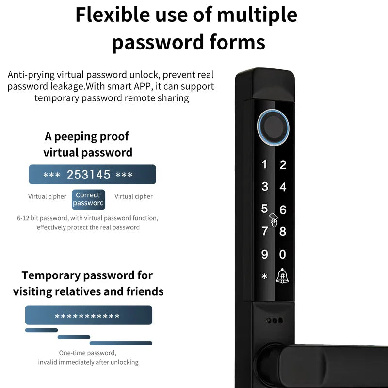 Tuya App Smart Door Lock Waterproof Fingerprint Password Card Bridge-Cut For Outdoor Pull Push Sliding Grille Door