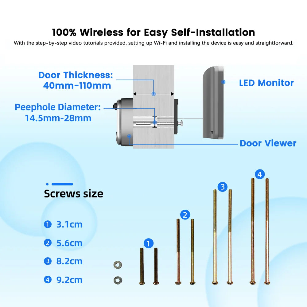 Battery Powered MINI Two Way Talk Tuya SmartLife APP 3MP Wide View 2.4G WiFi 940NM Infrared Digital Door Peephole Eye PIR Camera