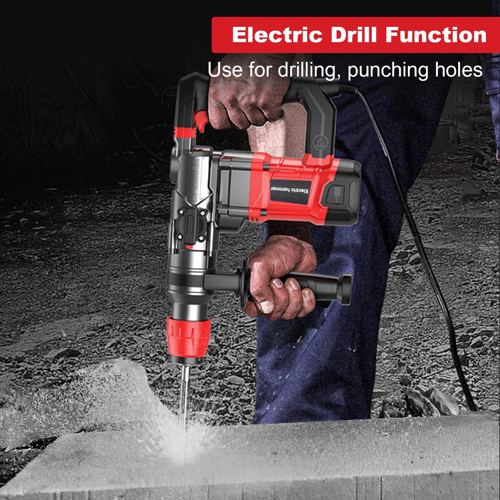 Hammer Drill, 2000W Electric Power Drill for Concrete with Safety Clutch, Vibration Control, 3 Modes Heavy Duty Concrete Tools, Includes Bits, Flat/Point Chisels Set With Case