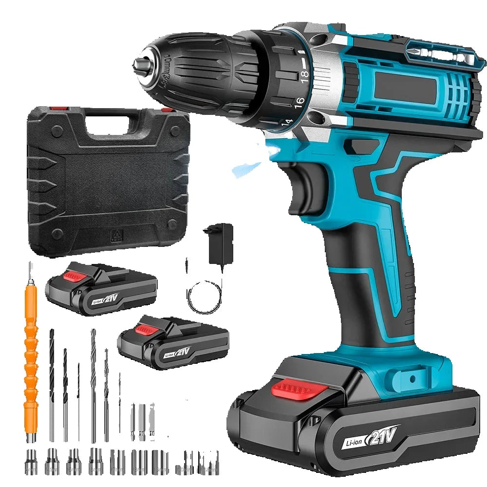 21V Cordless Impact Drill Electric Screwdriver Electric Perforator Handheld Mini Drill Wireless Li-Ion Power Tools