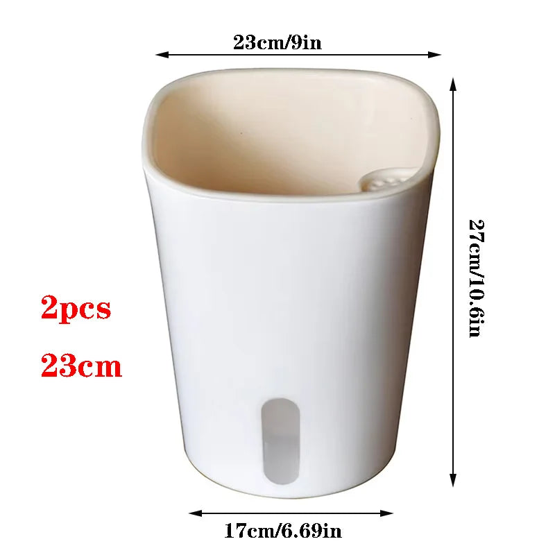 White self-watering plant pot, 23cm height, 17cm base width (2 pcs)