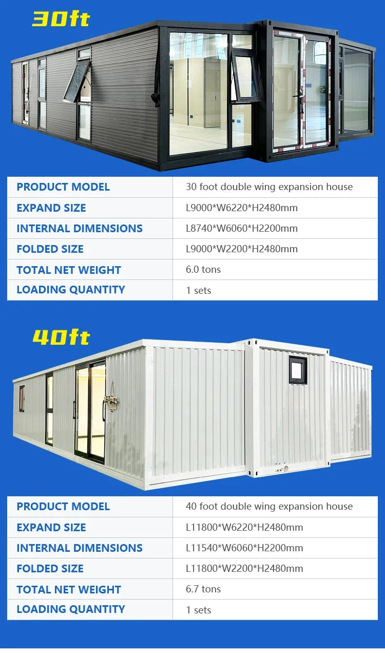 20ft 30ft 40ft Expandable Container House, Custom Modular Prefabricated House, Living, Whole House, Office, Warehouse and Home