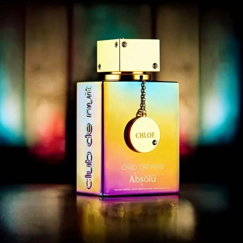 Armaf Club de Nuit Absolu unisex EDP, 105ml seductive scent in a metallic square bottle with a gold pendant and cap.