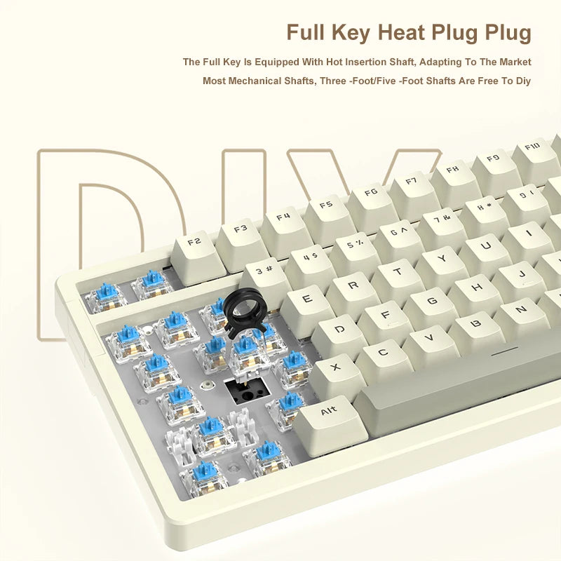 AK992 Retro Wired Mechanical Keyboard 100% 98-Key Full Layout Hot-Swap USB Gaming Keyboard Multimedia Key Knob, Blue Backlight