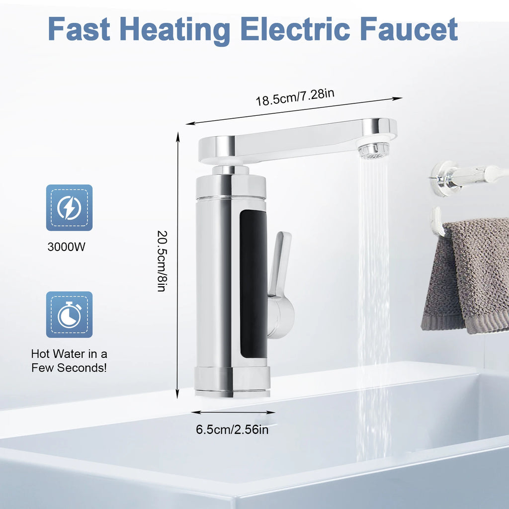 3000W Electric Kitchen Water Heater Tap Stainless Steel LED Digital Water Heater Faucet Heater With Universal Adapter Nozzle