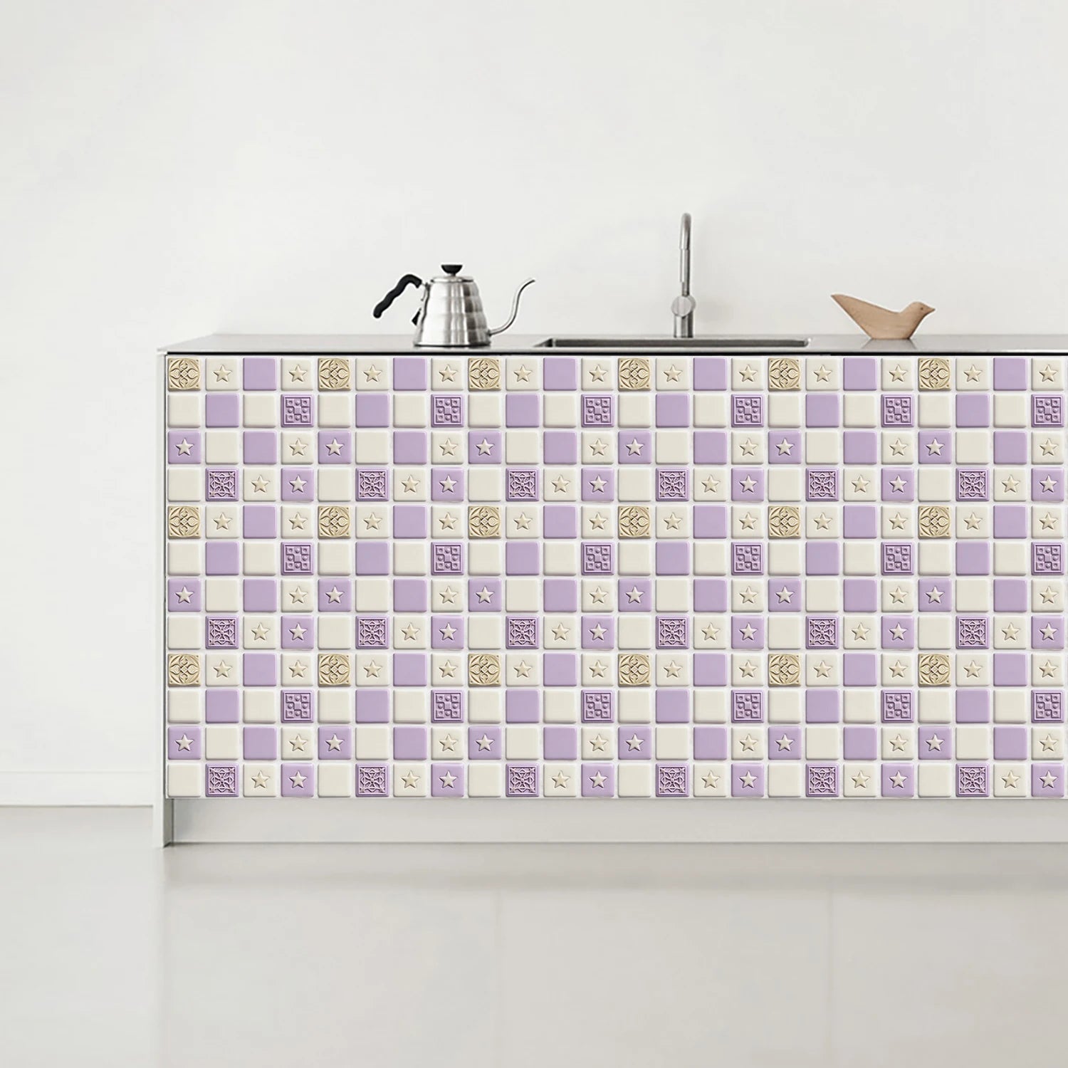10pcs Flat Mosaic Tiles Sticker Set Kitchen Bathroom Wall Decals Gloss Waterproof Film 2D Surface Cover Transfers for Home Decor