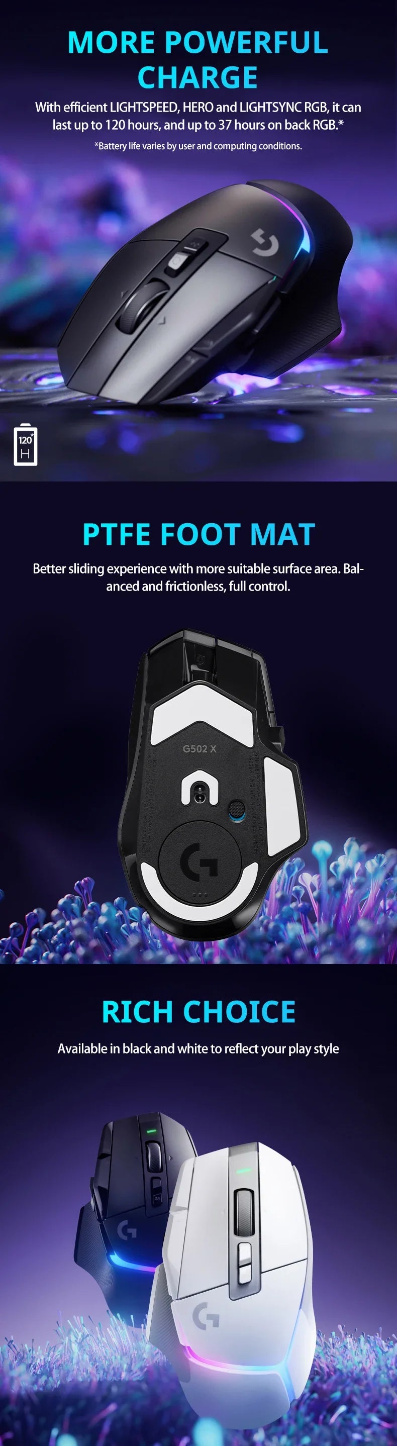 Logitech G502 X Plus Wireless Gaming Mouse - LIGHTSPEED Optical, LIGHTFORCE Switches, LIGHTSYNC RGB, HERO 25K Sensor for PC/Mac
