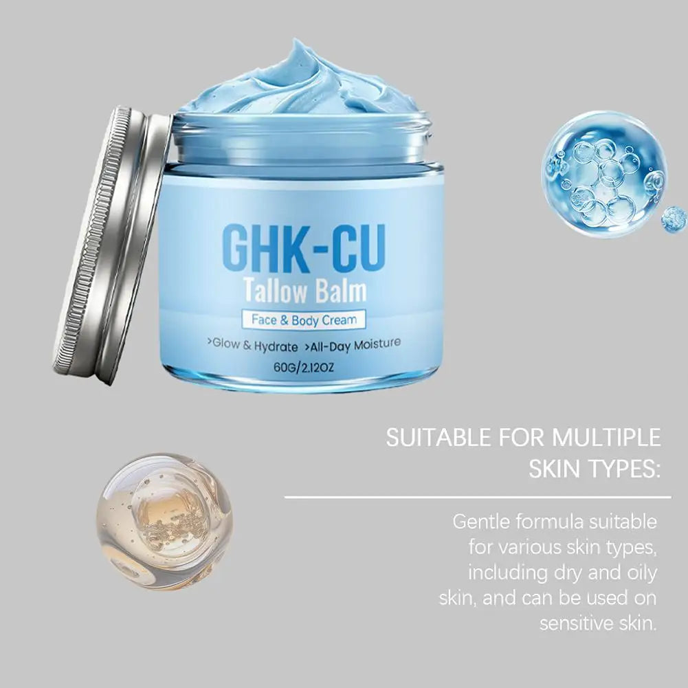 GHK-CU Copper Peptide Tallow Balm Blue Cream for Face & Body Moisturizer  for Mature, Dry & Sensitive Skin Daily Facial Care