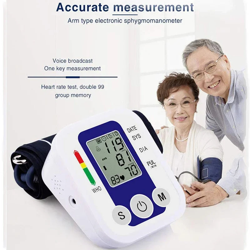 Digital Arm Blood Pressure Meter Cuff Medical Automatic Pressure Tonometer Tensiometer Heart Rate Pulse Meter BP Monitor Healthy