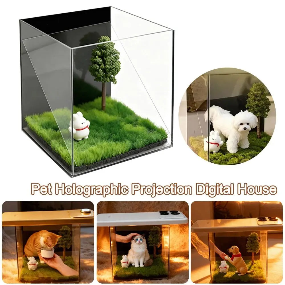 Clear acrylic pet holographic projection house for 3D digital pet souvenirs and interactive pet photography.