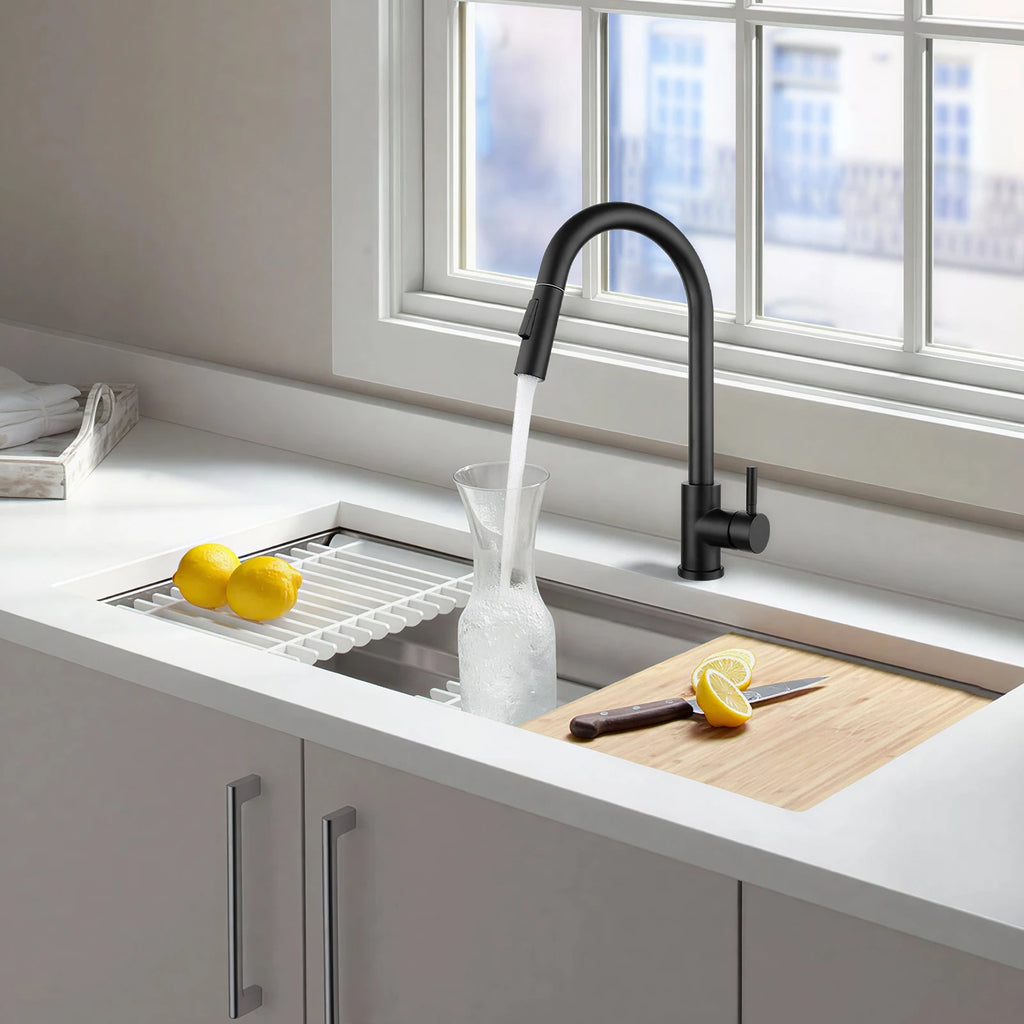 Residential Kitchen Sink Fixture, Pull-out Kitchen Tap, 360° Rotatable Cold Hot Tap with Dual Water Modes, Tap for Vegetable Washing & Cookware Cleaning