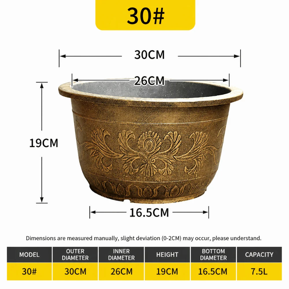 Resin Lotus Planter Pot Large 7.5L Capacity Water Reservoir Planter 19cm Height Copper Bronze Retro Flower Pot Home Gardening