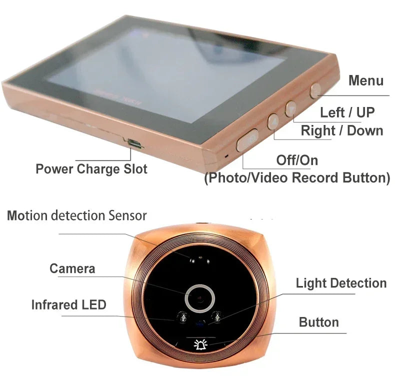4.5 Inch Motion Detection Monitor Cat Eye Doorbell Digital Video Peephole Camera 145 Degree Ultra Wide Angle Super Night Vision