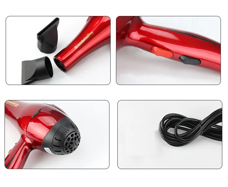 Red 2300W professional hair dryer with attachments, 3m cord, and salon-grade heat settings for hair styling.