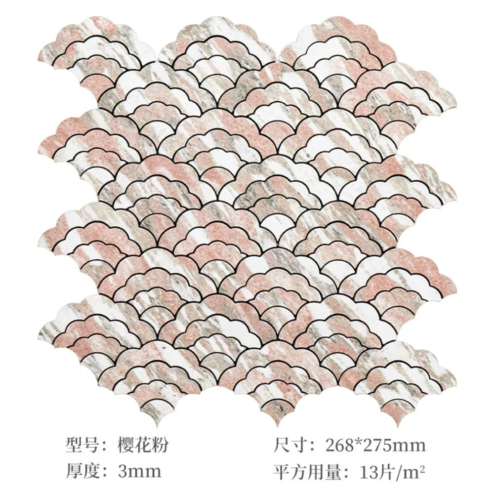Self-adhesive cloud mosaic wall sticker, light pink scale pattern set (268x275mm)
