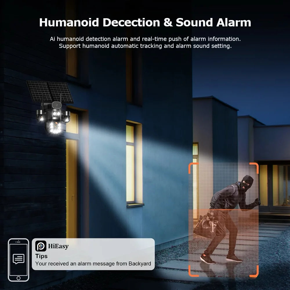 4G Solar Surveillance Camera 4‑Lens 60X Optical Zoom Human Tracking 31200MAH Battery 24‑Hour Recording Outdoor Security Cameras