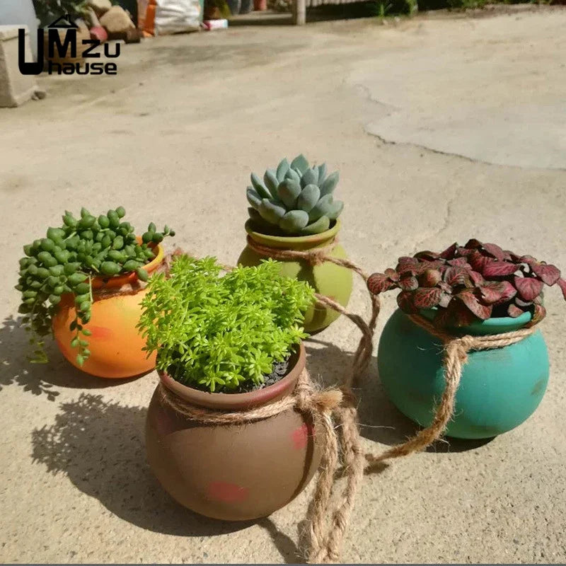 4PCS Outdoor Home Garden Hanging Flowerpot Ceramic Vertical Flowerpot Plant Succulent Flowerpot Vase Wall Railing Decoration