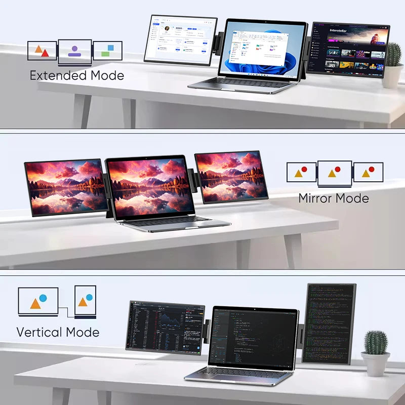 Sibolan 16" 2.5K Dual Screen Portable Monitor 100% sRGB 60Hz HDMI Type-C Plug IPS Laptop Triple Display Extender For Windows Mac