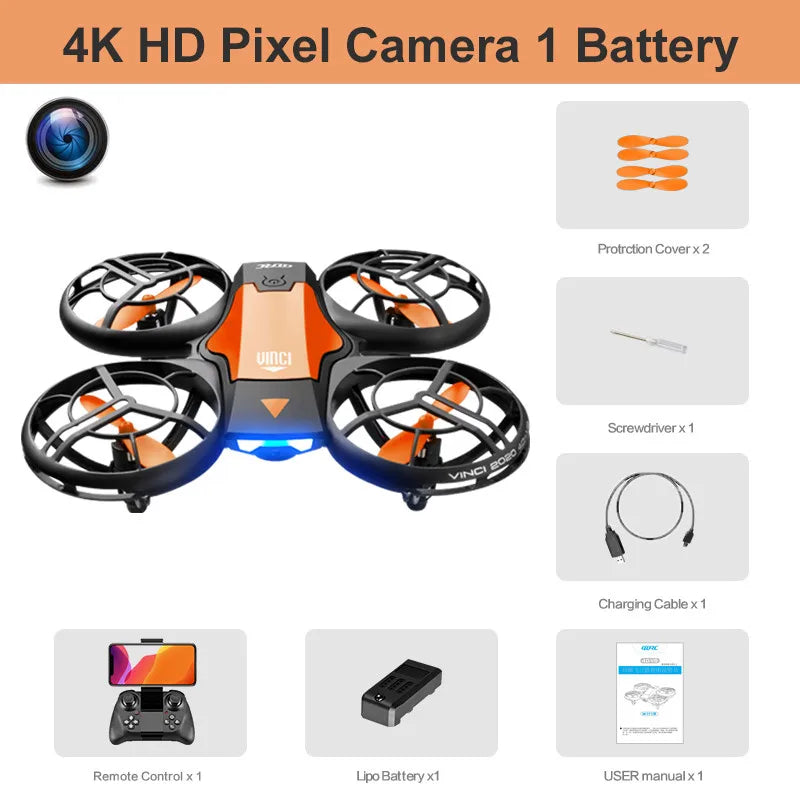 4K Camera Drone - Foldable Beginner Quadcopter with Obstacle Avoidance Orange-4K-1B Tidesmit