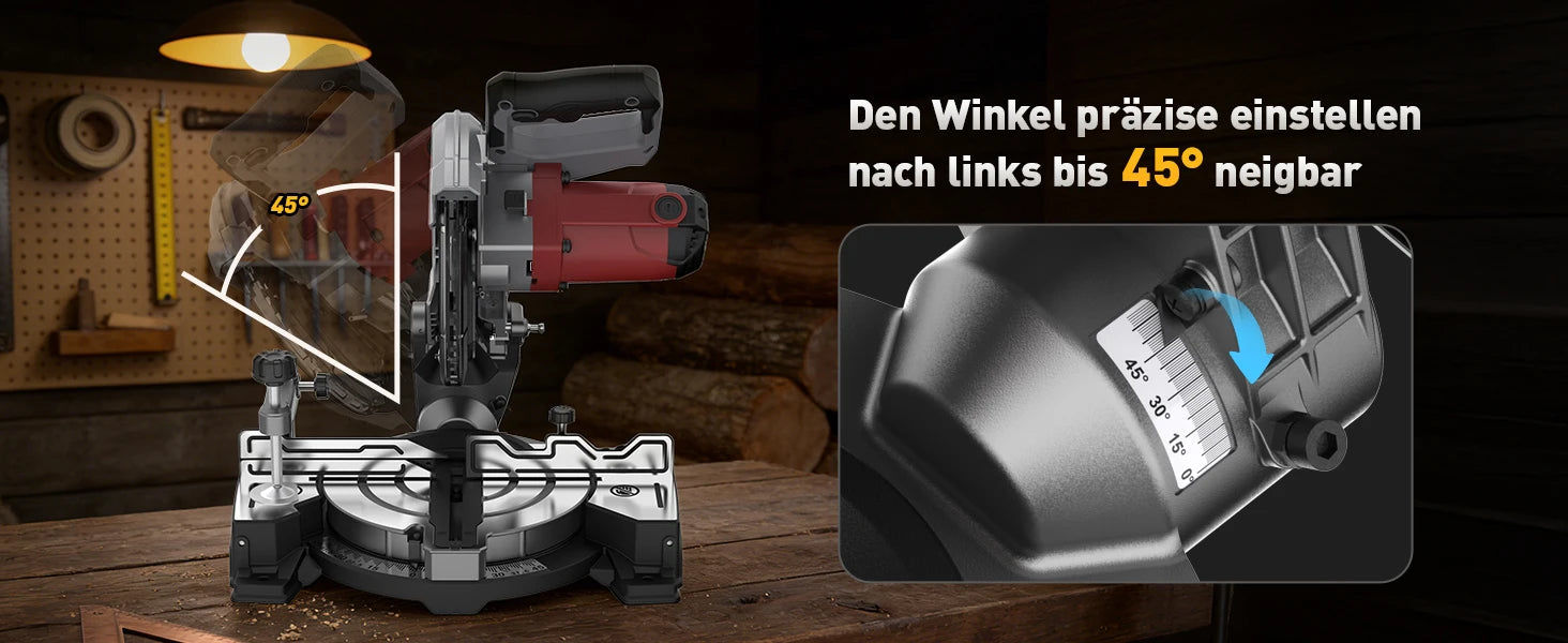 45° Bevel Compound Miter Saw 8inch, 1400W Electric Mitre Saw with 24T Carbide Blade, 5000 RPM, Woodworking Cutting Tool for Wood