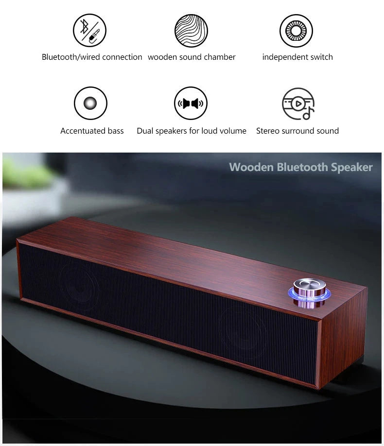 Wooden Computer Speaker with Subwoofer Bass - HiFi Audio System Tidesmit