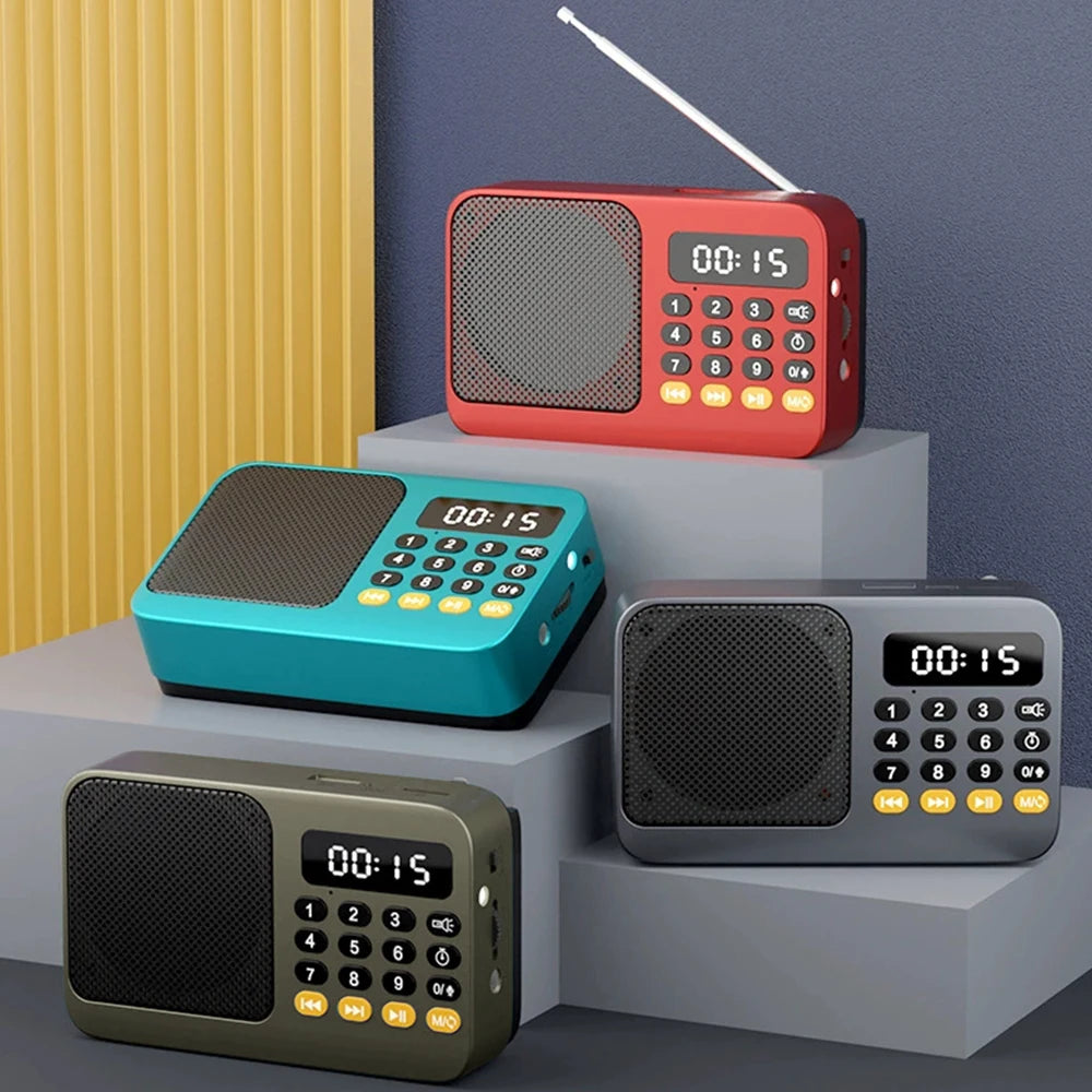 Bluetooth 5.0 FM Radio Portable Speaker with LED Light Support Recording TF Card USB Play Wireless Speaker Radio FM Receiver