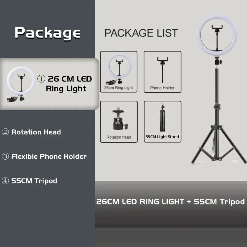 10 Inch Ring Light with Tripod Stand - Adjustable RGB Studio Lighting Tidesmit