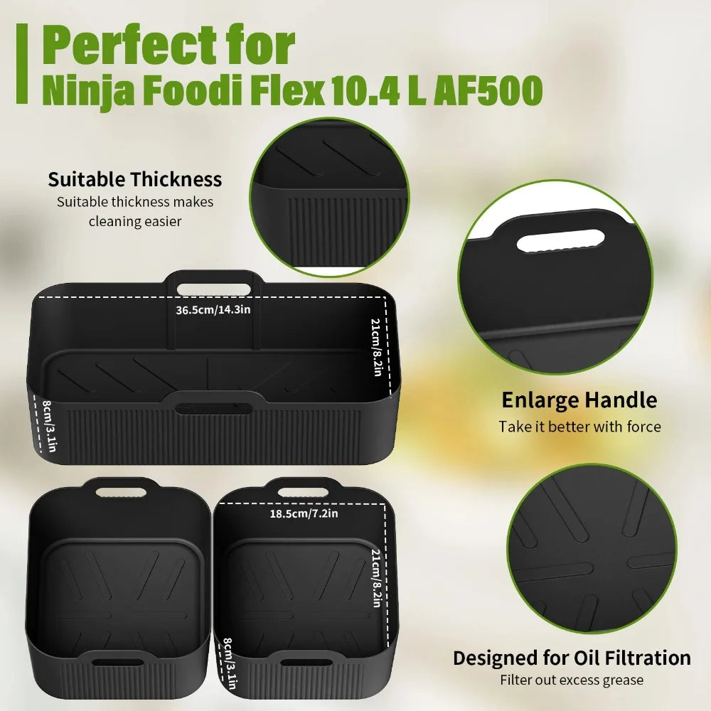 3Pcs Air Fryer Tray Silicone Mold For Ninja Af500 Air Fryer Liner Basket Reusable Oven Baking Tray Non-Stick Pizza Grill Pan