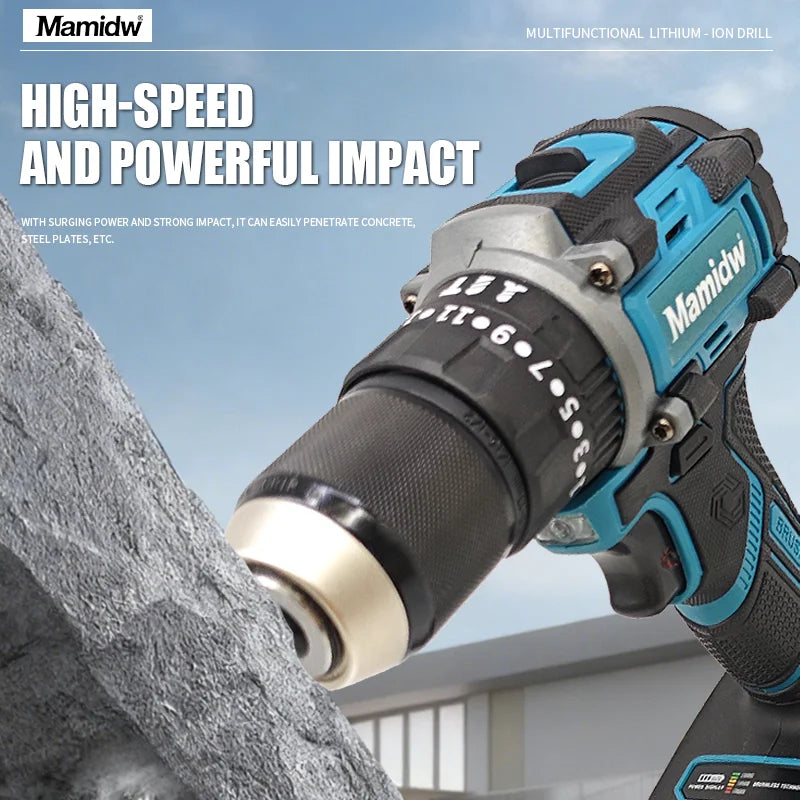 Brushless Cordless Impact Drill 120N.m, 3-in-1 Wireless Electric Screwdriver Hammer Drill, 2 Speed for Concrete Wood Metal Drilling, for makita 18V Battery