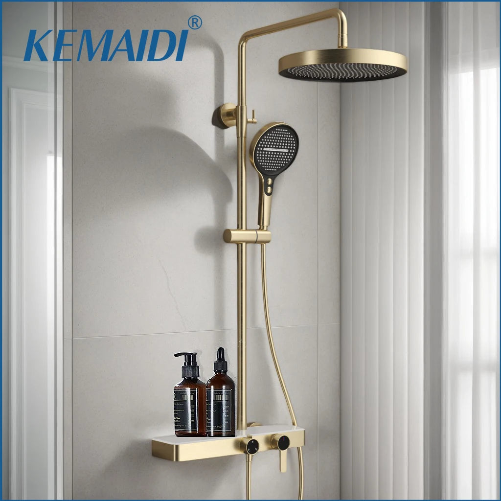 KEMAIDI Bathroom Shower System Set Hot and Cold Control Multifunctional Knobbed Triple Function Shower Set with Hand Shower