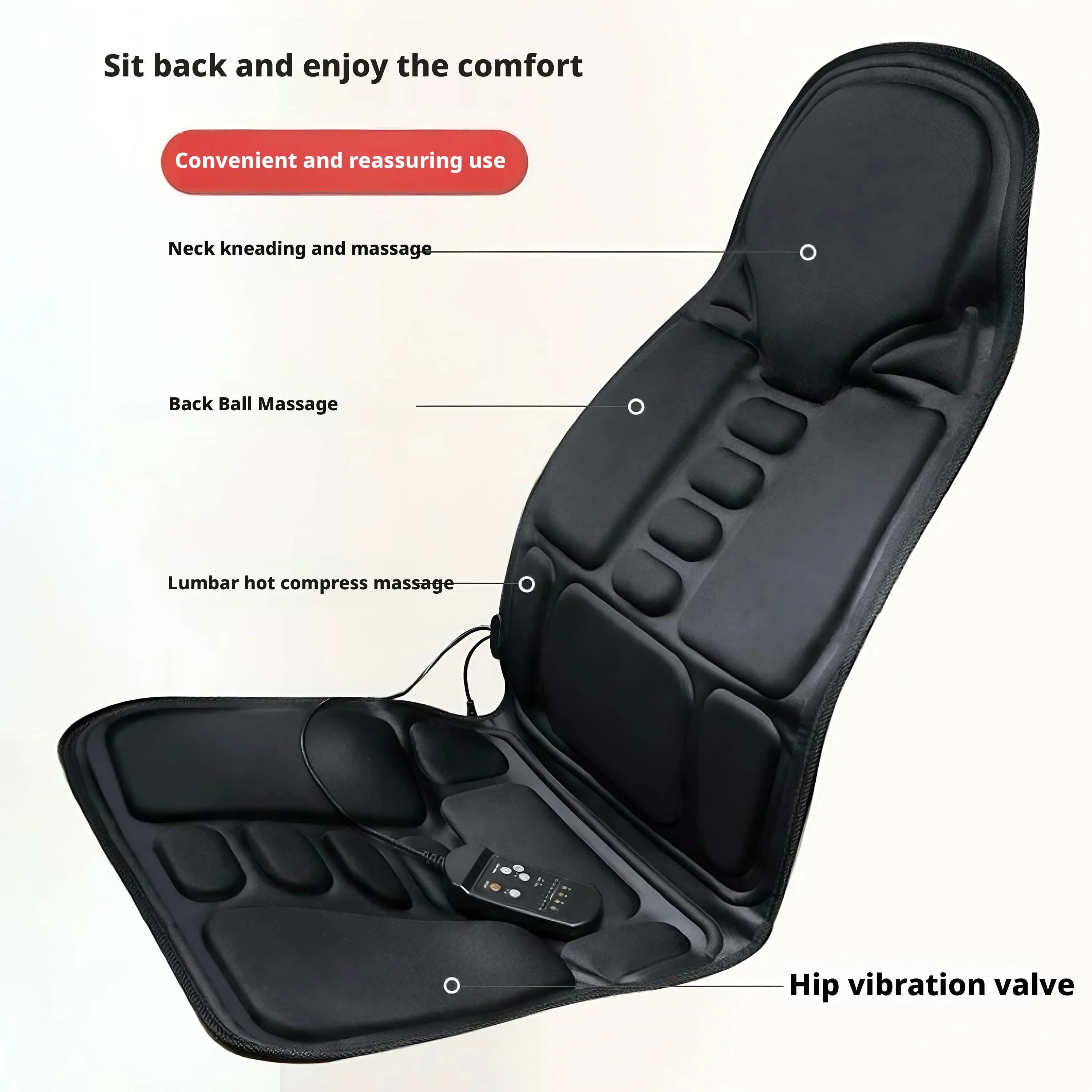 Heated Massage Cushion: Electric Massager for Neck and Back - Black Massage Cushion Tidesmit