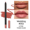 Matte nude brown lip liner pencil in pink-toned shade with smooth, waterproof, long-lasting application on lips.