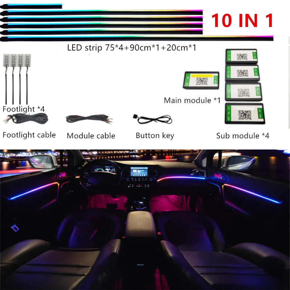Car LED Ambient Lighting Kit – 64 RGB Color Acrylic Atmosphere Symphony 10 in1 Tidesmit