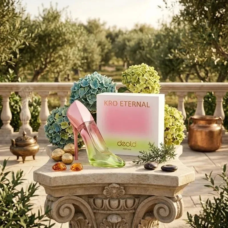 Deold Kro Eternal luxury musk perfume for women. 50ml gradient high-heel bottle, elegant long-lasting signature scent.