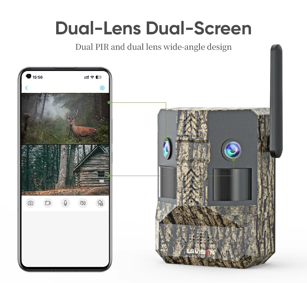 UCON 24MP Outdoor Solar Cellular Trail Camera Wildlife Camera Dual Screen Dual PIR Animal Detection 0.2s Triggered Night Vision
