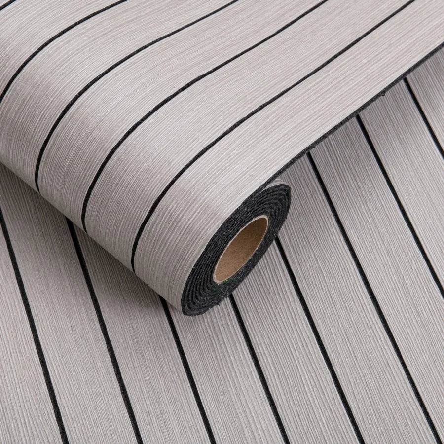 Self-adhesive 3D wall sticker wallpaper roll, pale gray wood-plank stripes