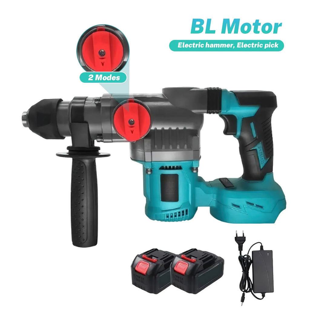 Brushless Electric Hammer Drill Multi-function Rotating Power Screwdriver 26MM Wireless Hammer Drill Tool Compatible with Makita 21V Battery